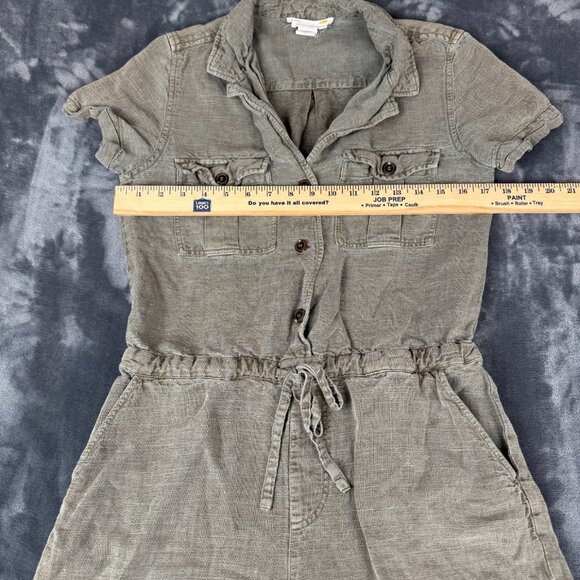 C&C California Size S Womens Green 1/2 Button Short Sleeve Chic Linen Romper - Picture 4 of 8